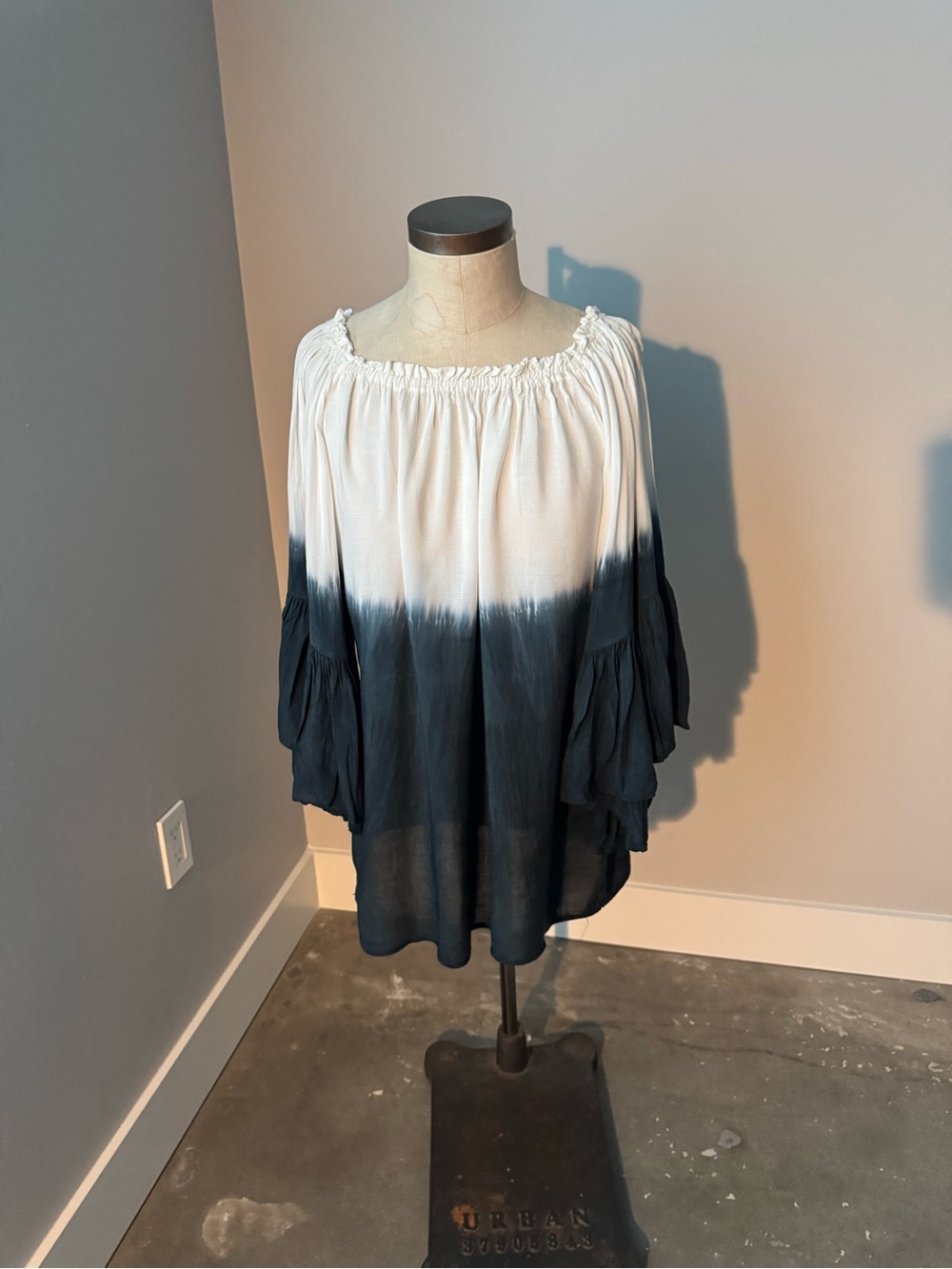 Elan White to Black Dip-Dye Off-Shoulder Tunic